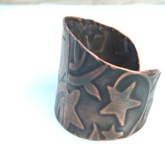 Solid Copper Stars Wide Cuff Bracelet Boho Rustic Star Handmade Bohemian Custom - Picture 8 of 10